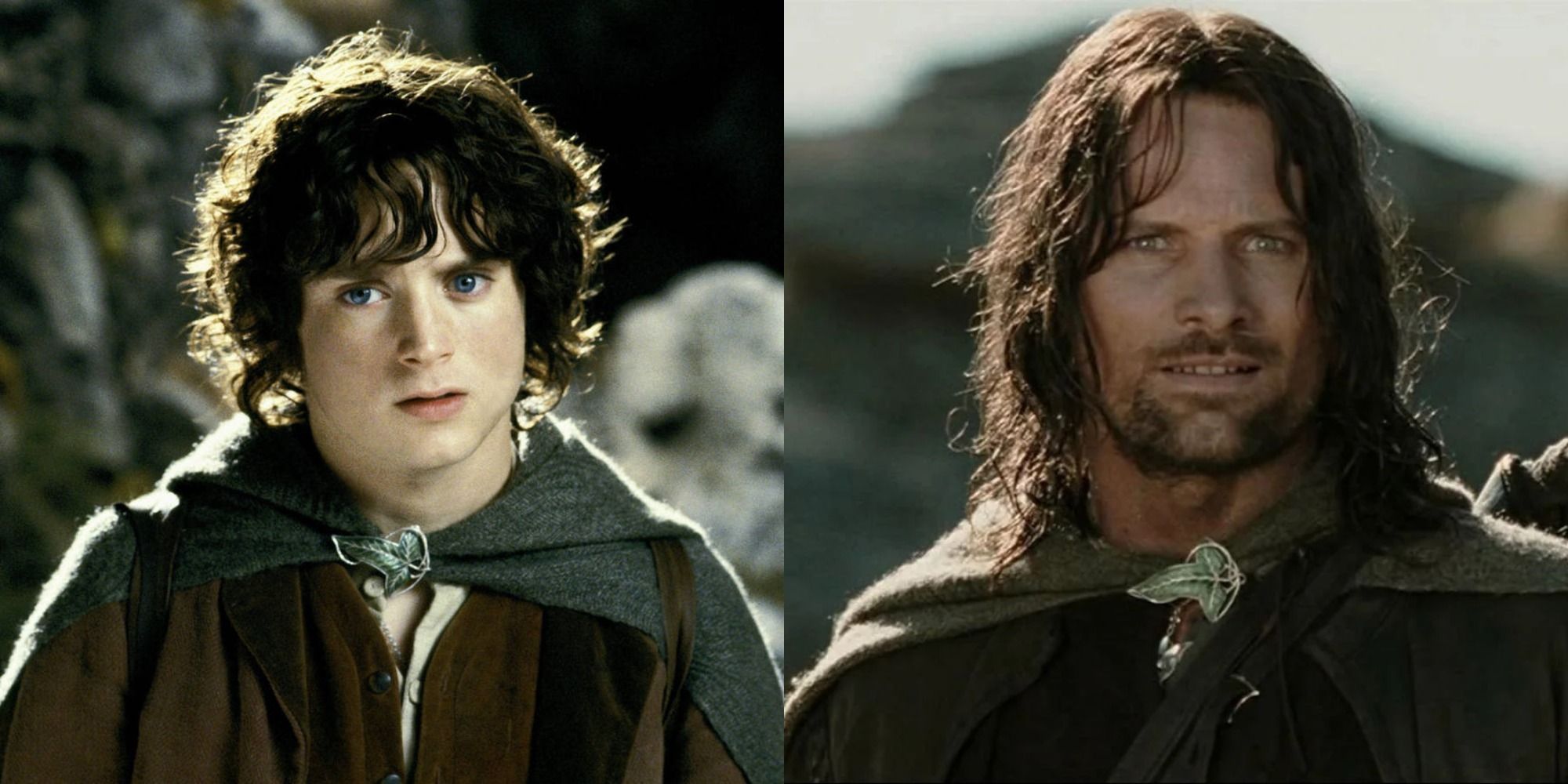 Split image showing Frodo and Aragorn in The Lord of the Rings.