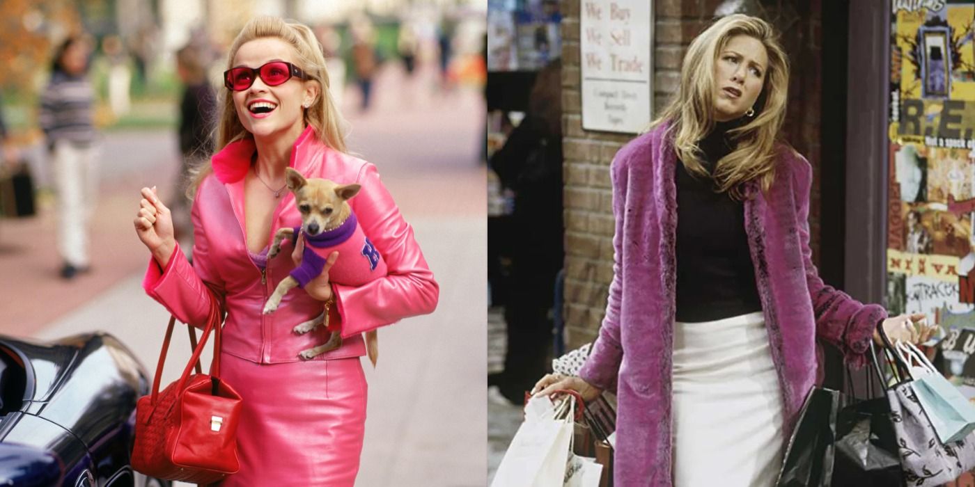 Split image of Elle Woods from Legally Blonde and Rachel Green from Friends