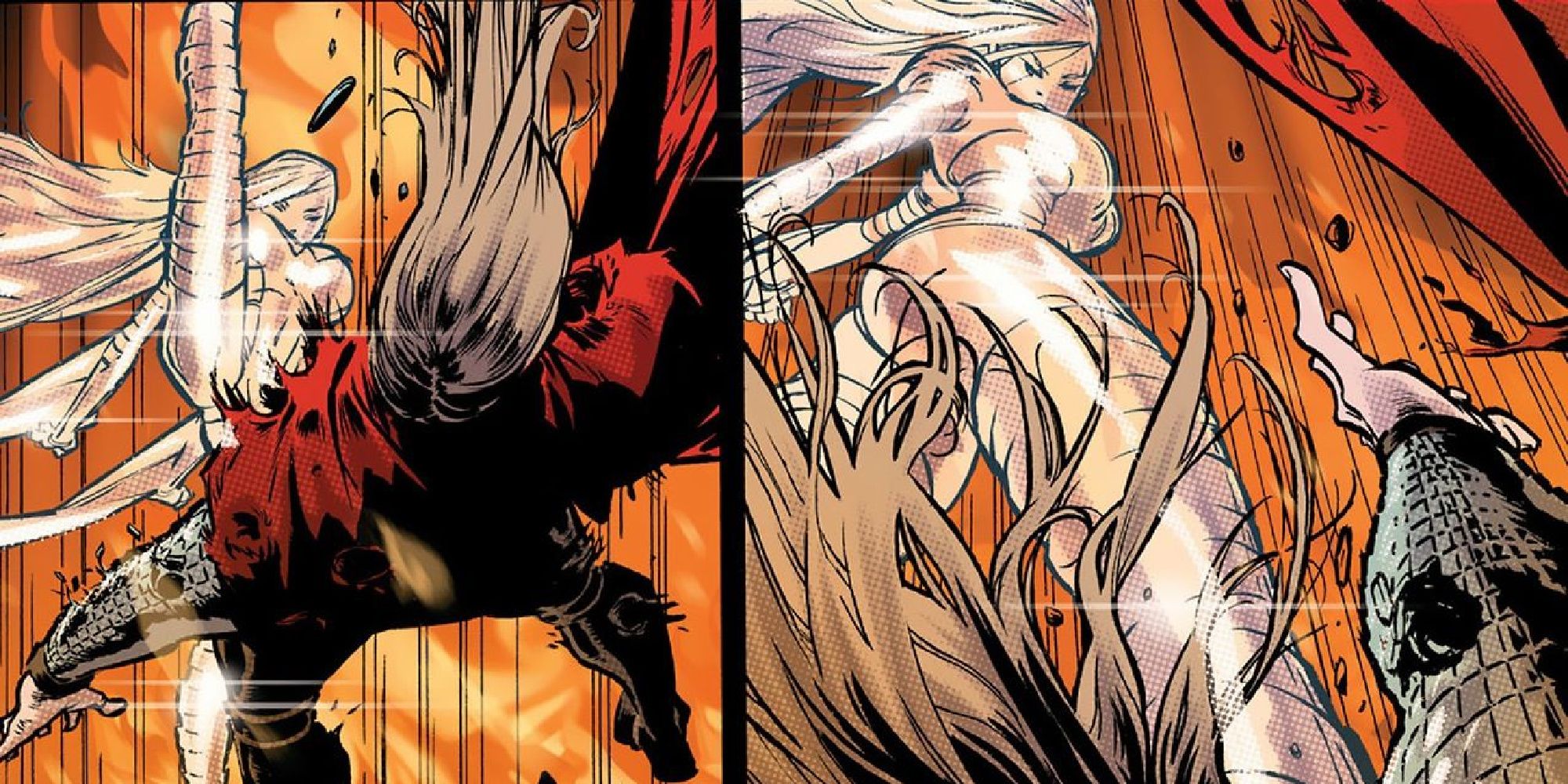 Emma Frost defeats Thor in Marvel Comics.