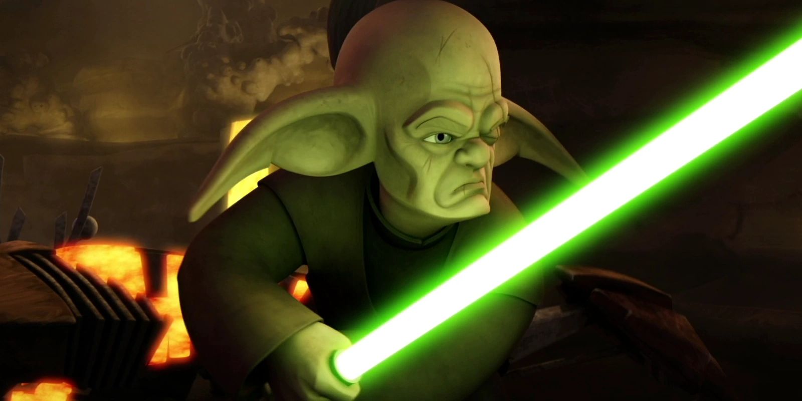 Even Piell in the Clone Wars, igniting his lightsaber
