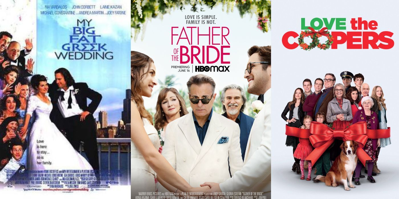 Split Image of movie posters for My Big Fat Greek Wedding, Father of the Bride, and Love the Coopers