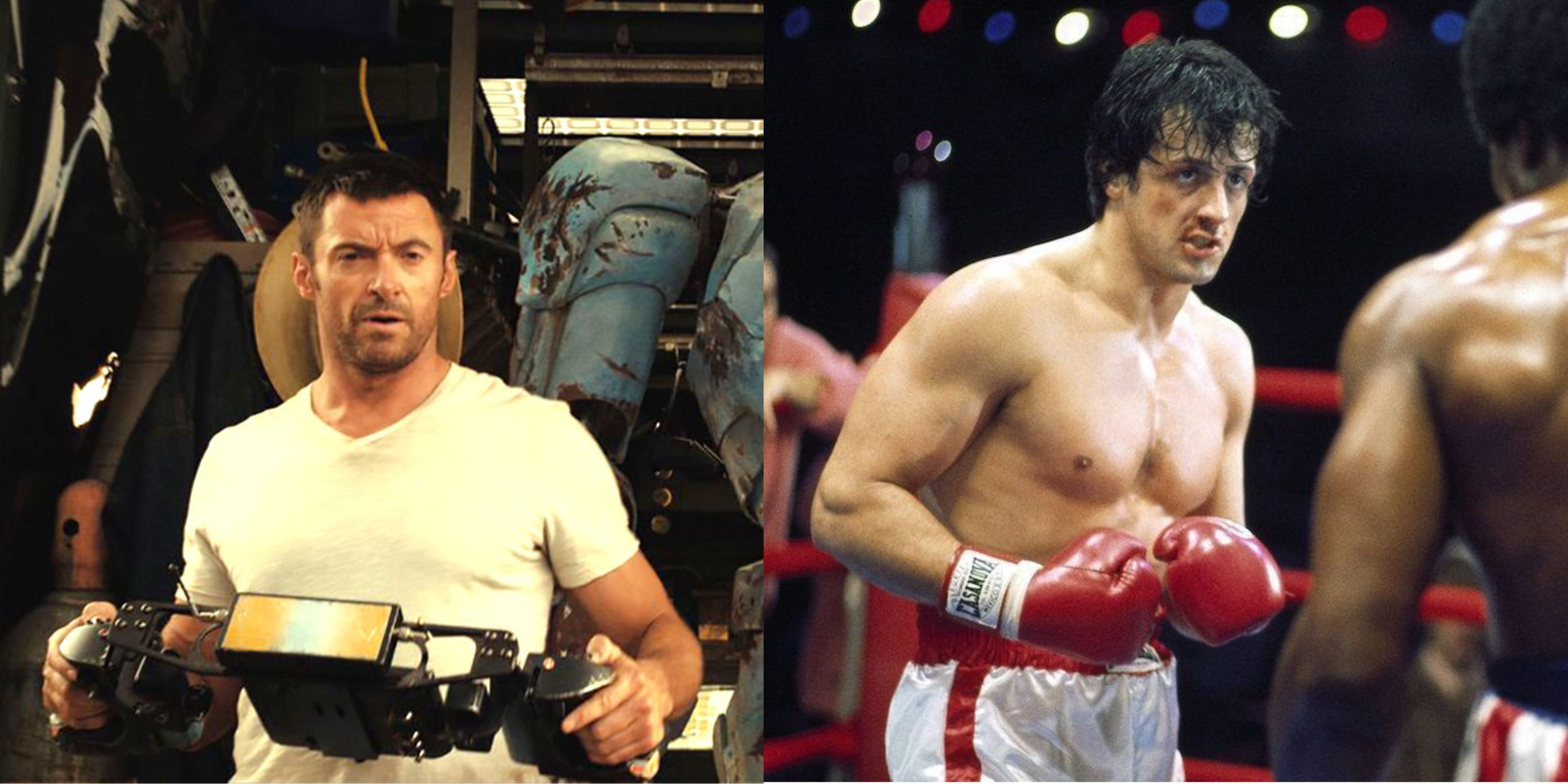 Featured Hugh Jackman in Real Steel and Sylvester Stallone as Rocky Balboa against Apollo Creed
