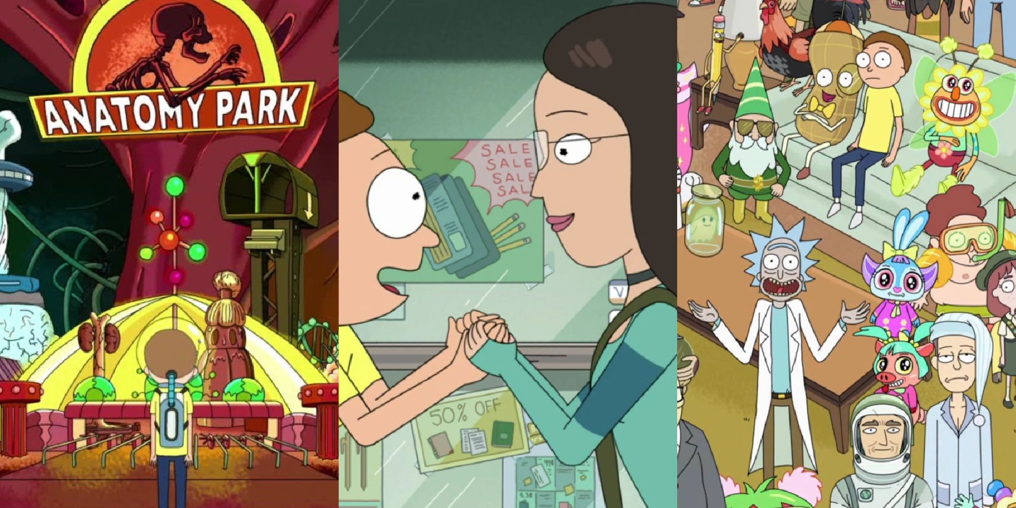 Scenes from filler episodes of Rick And Morty split image