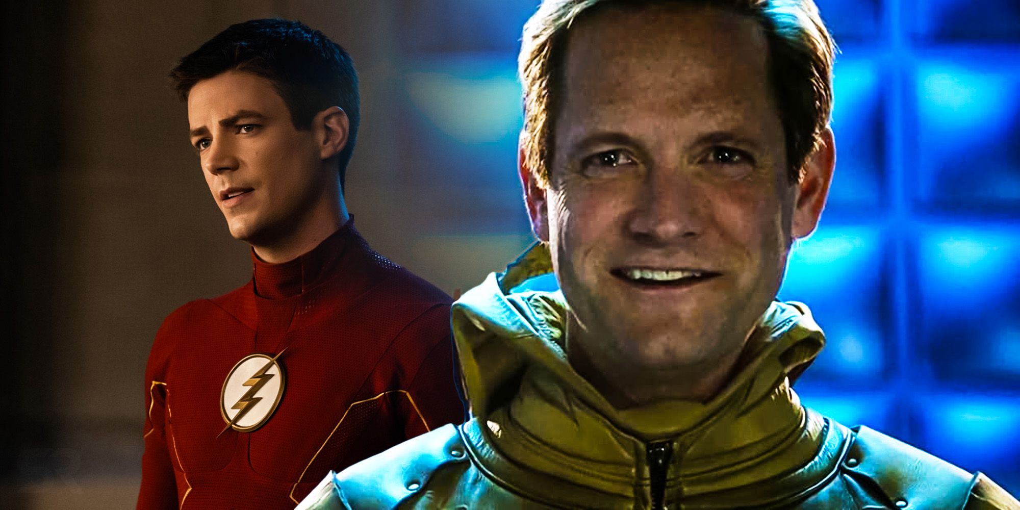 A split screen of Flash and Reverse Flash.