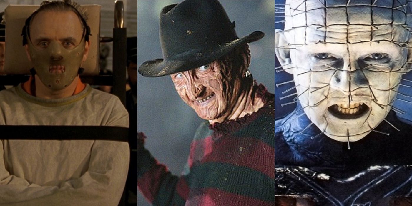 A split image of Hannibal Lector, Freddy Krueger, and Pinhead.