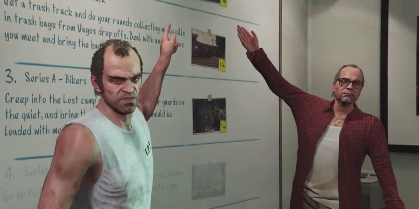 A cutscene from GTA Online's Series A Funding mission with Trevor from GTA 5