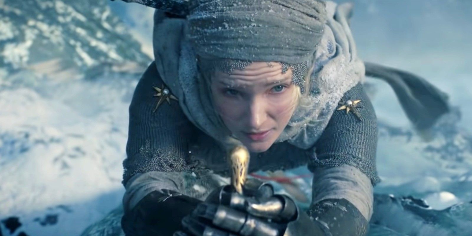 Galadriel Climbing a Mountain in Rings of Power Trailer