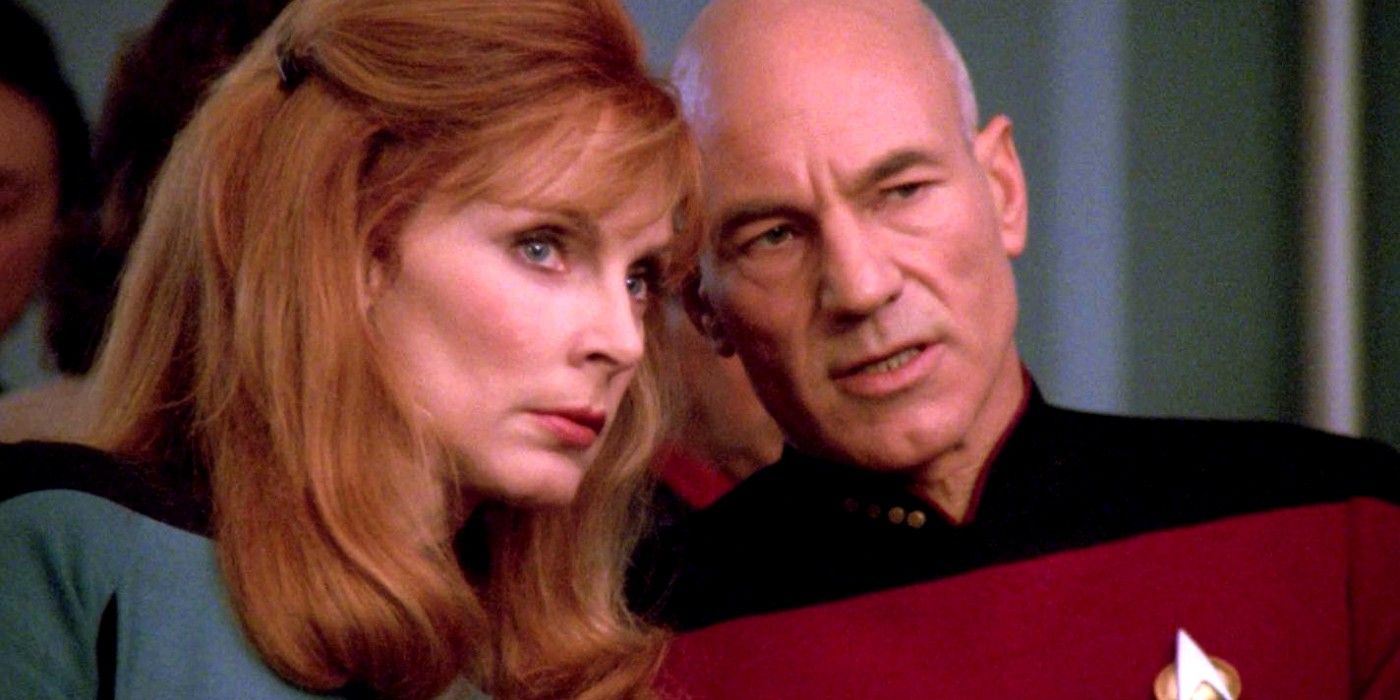 Gates McFadden as Beverly Crusher and Patrick Stewart as Jean Luc Picard in Star Trek The Next Generation
