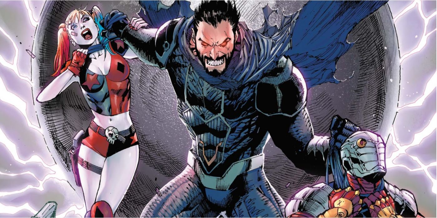 Zod holds Deadshot and Harley Quinn by the heads.