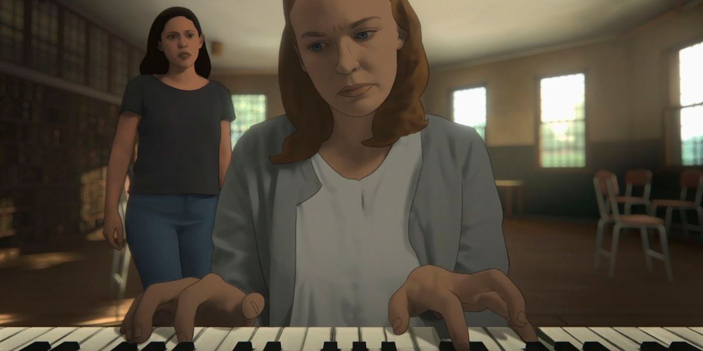 A depressed Geraldine playing piano in Undone.