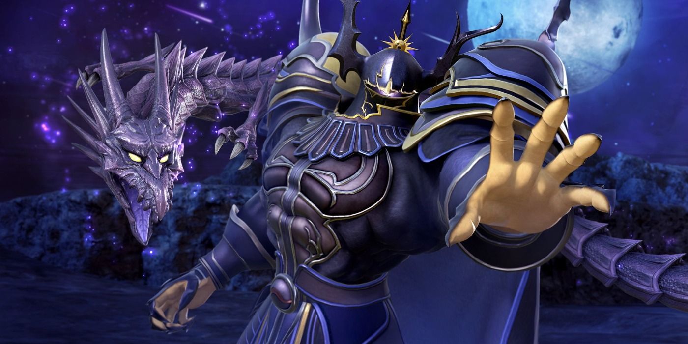 Golbez with his summoned Shadow Dragon in Dissidia Final Fantasy NT.