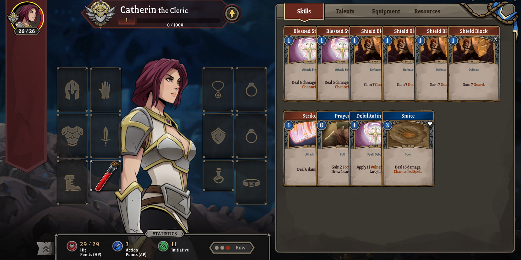 The Cleric's deck screen in Gordian Quest