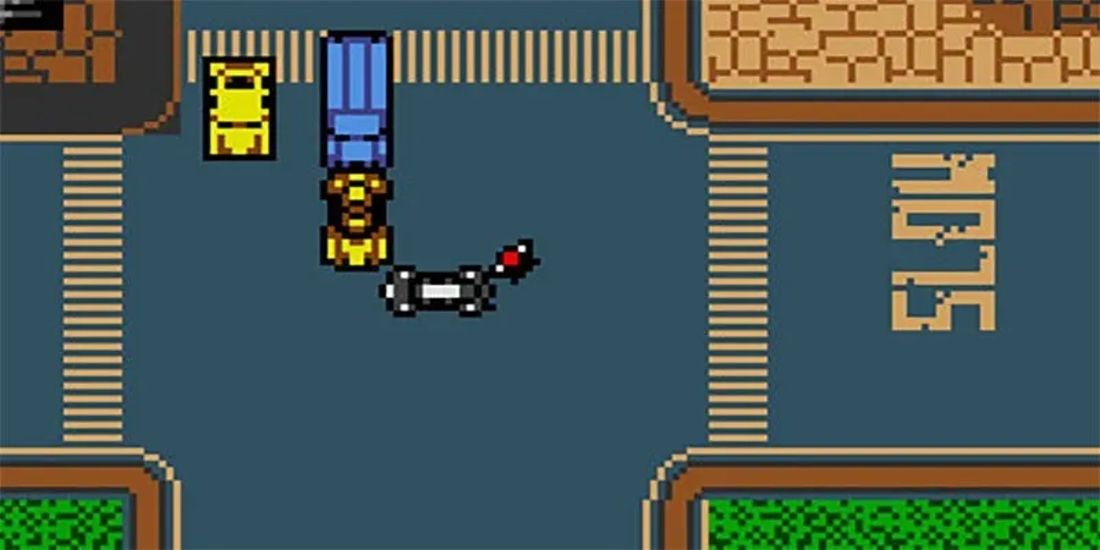 A screenshot from a GameBoy Color port of the original Grand Theft Auto game.