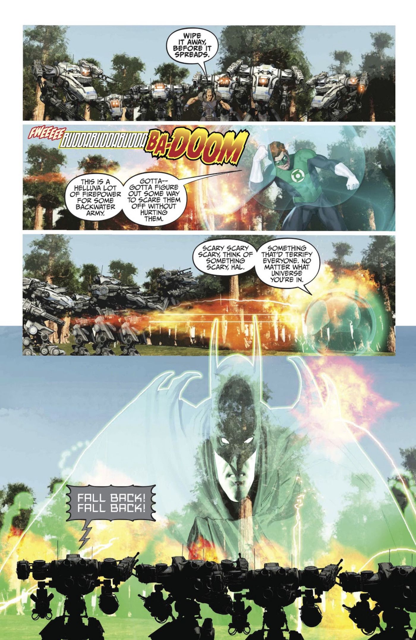 Green Lantern creates a hard light construct of Batman