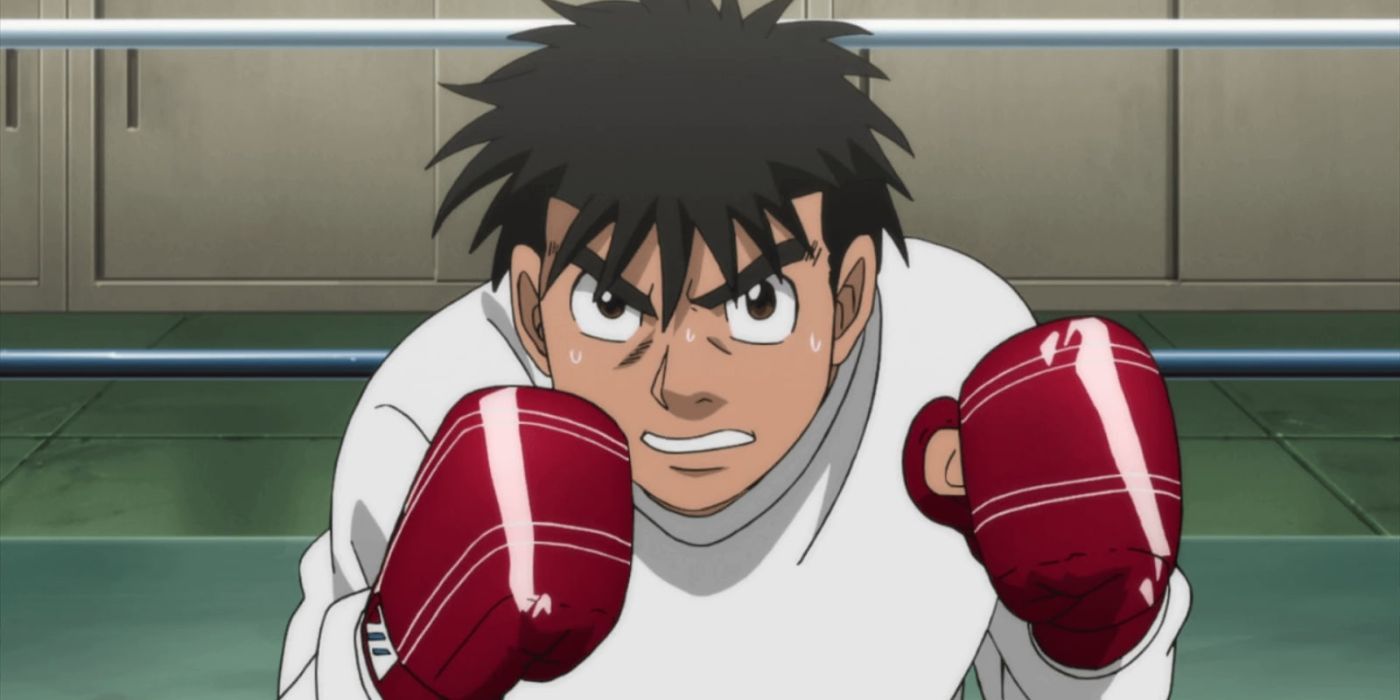 Ippo in hajime no ippo dons boxing gloves and prepares to fight.