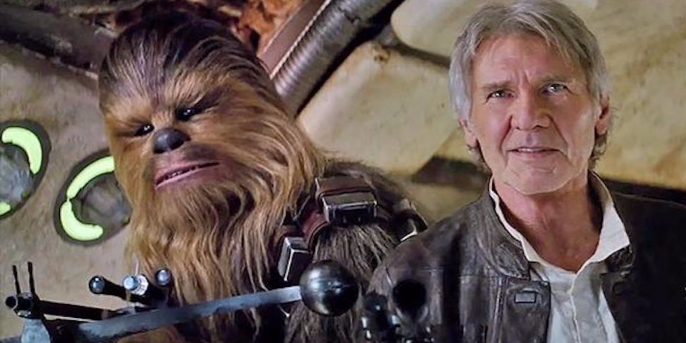 Chewbacca e Han Solo em Star Wars: O Despertar da Força.