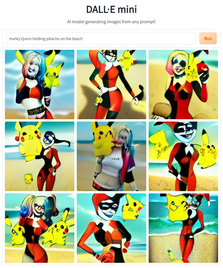 Harley Quinn Holds Pikachu on the Beach in Dall-E image