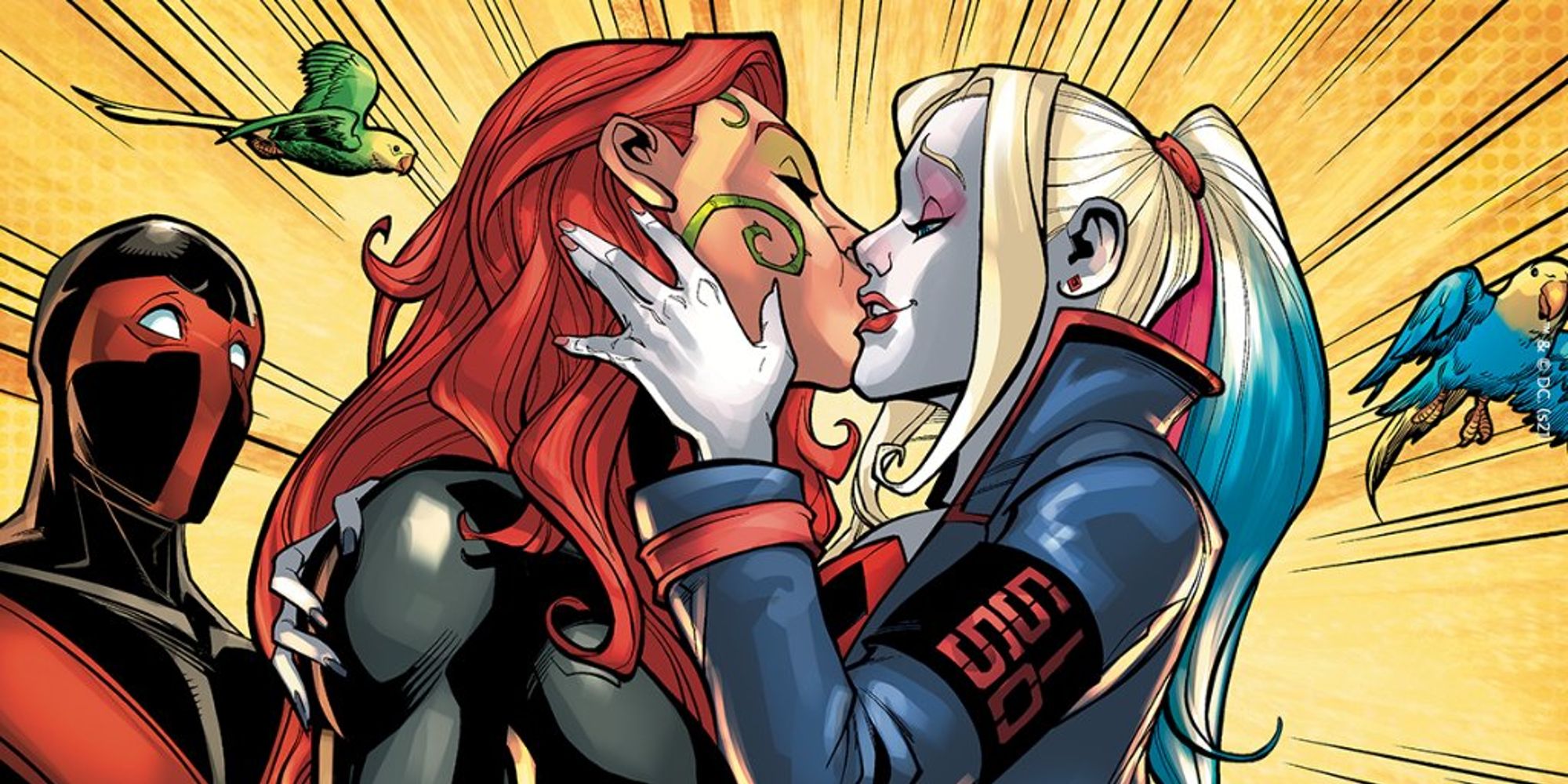 Harley Quinn and Poison Ivy sharing their first canon kiss in Harley Quinn #25