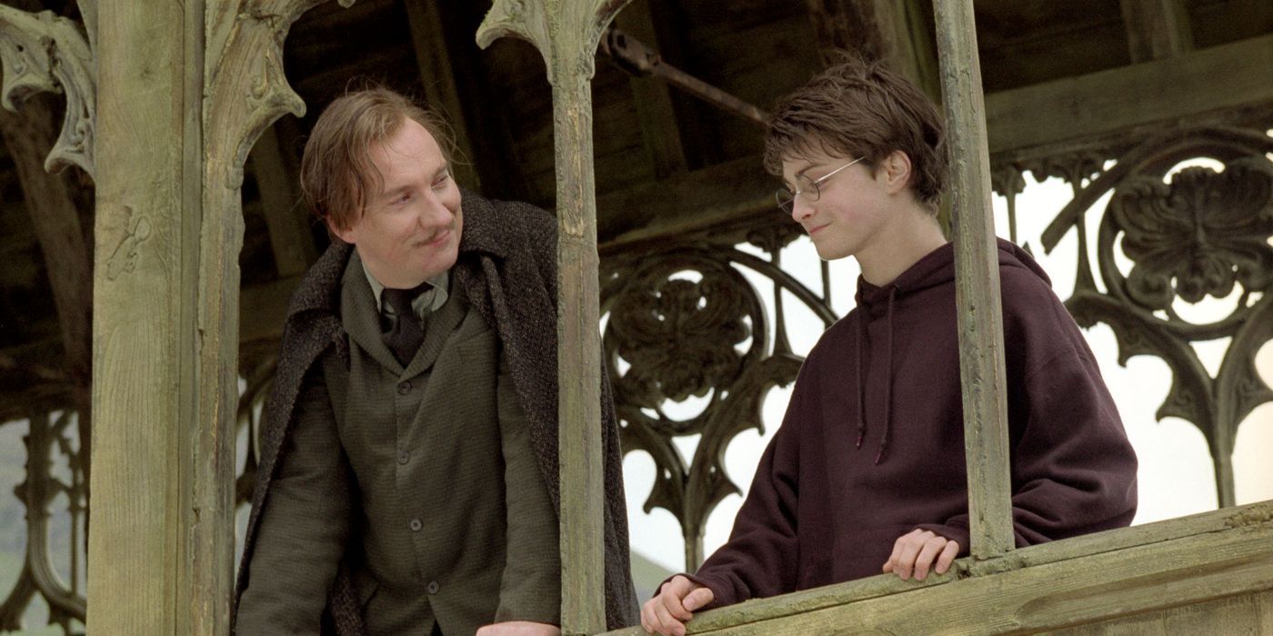 Harry talking to Lupin on the bridge of Hogwarts Castle from Harry Potter