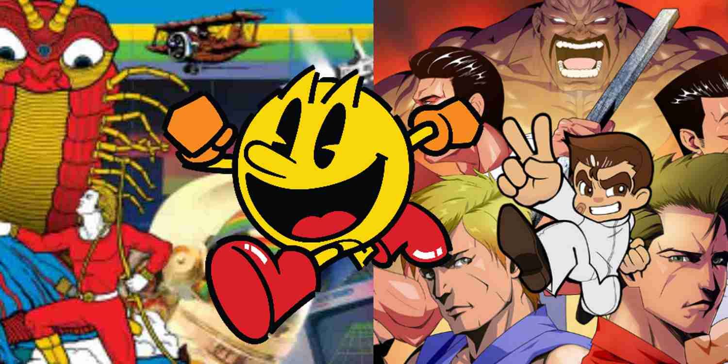 Header with Pac-Man in front of Centipede and Kunio-Kun.