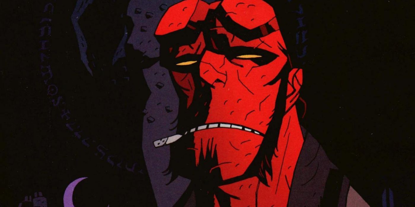 Hellboy looking serious in Marvel comics.
