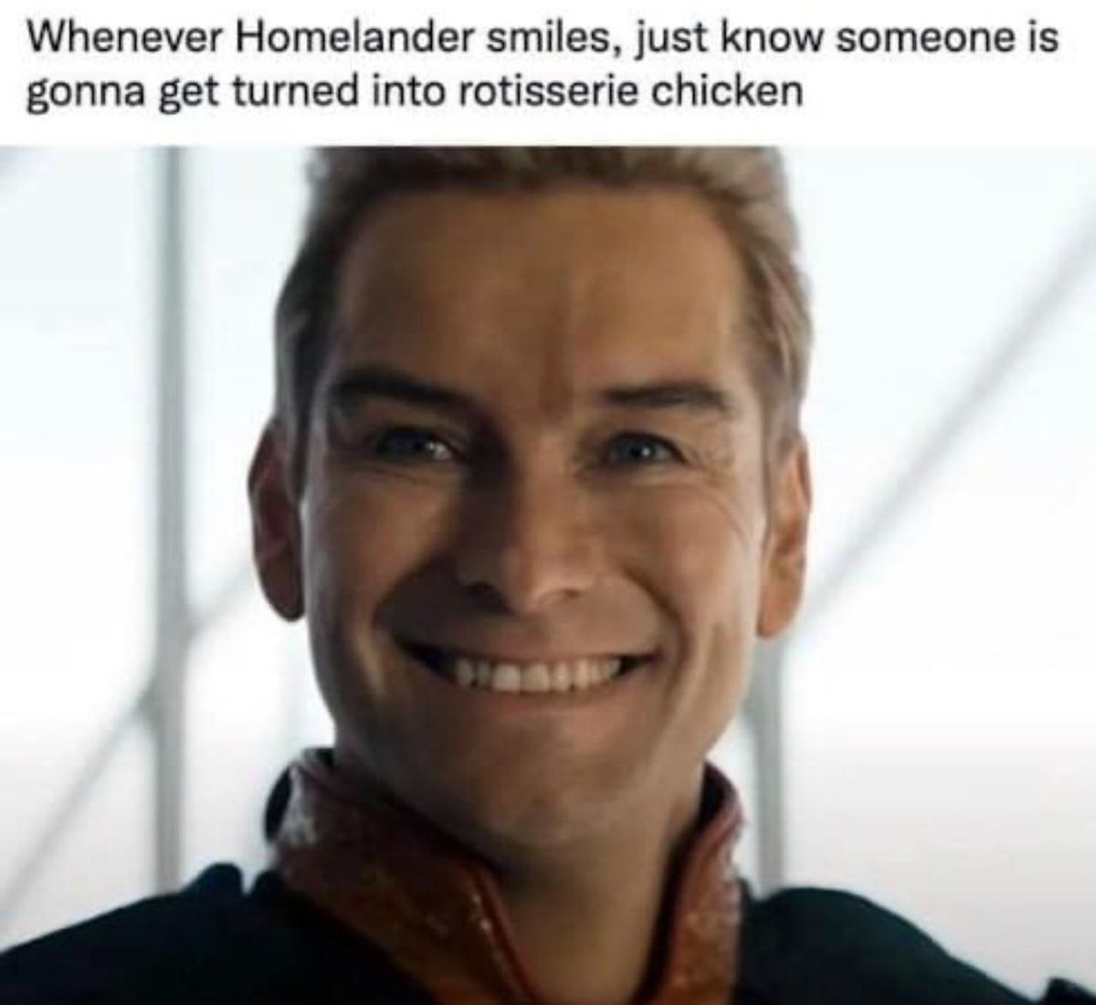 Homelander smiling meme