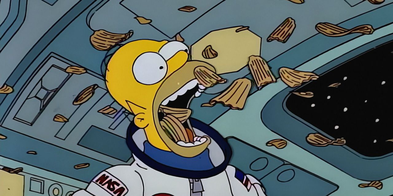 Homer eats potato chips out of the air in The Simpsons