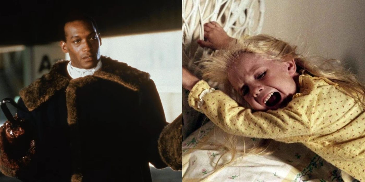Split image of Candyman in Candy and Carol Anne Freeling in Poltergeist