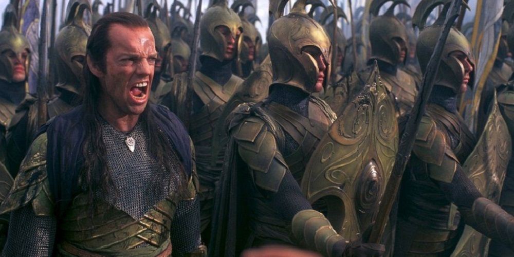 Hugo Weaving as Elrond in battle in Lord of the Rings