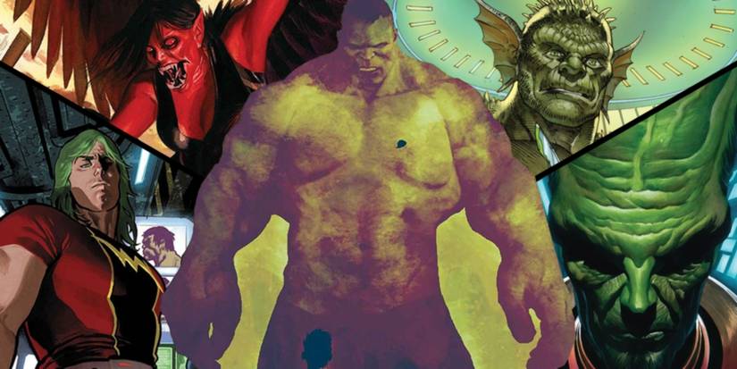 A collage of Marvel's different Gamma characters, with the Hulk in the center