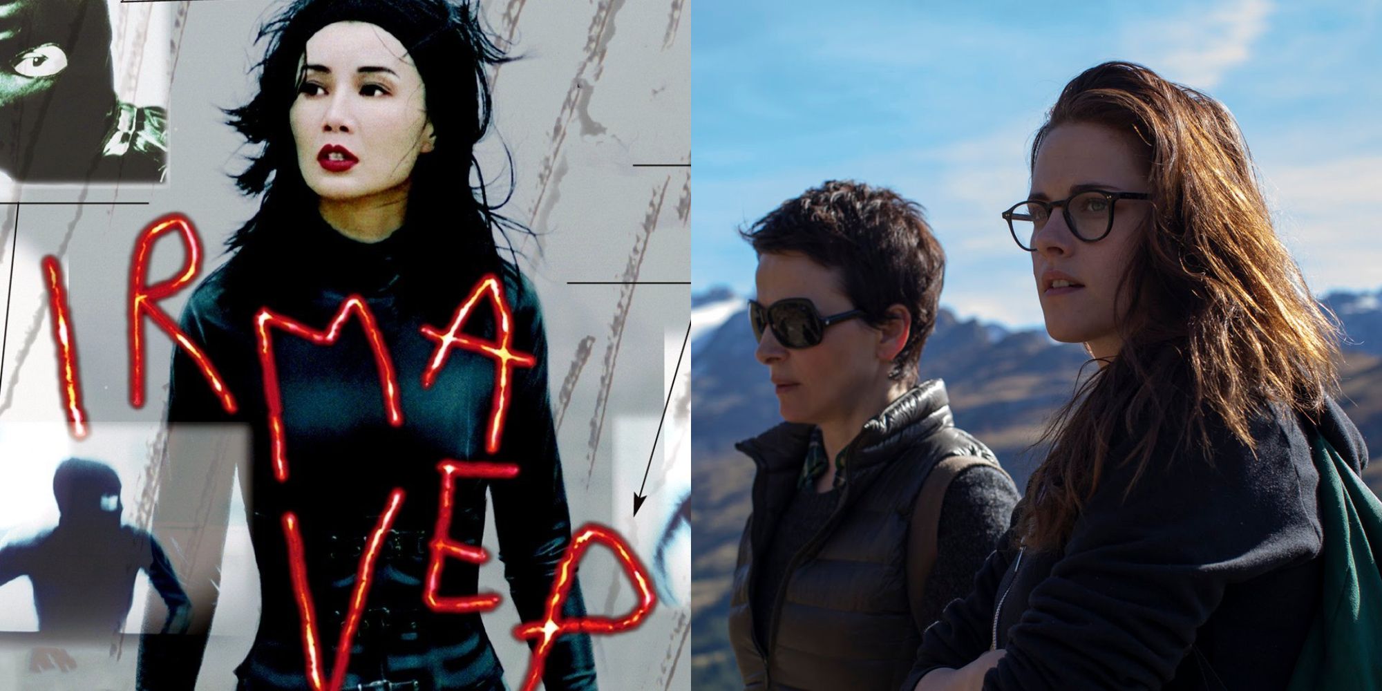 Split image showing characters from Irma Vep and Clouds of Sils Maria.