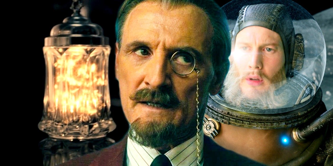 Jar of lights and Colm Feore as Reginald Hargreeves and Tom Hopper in Luther in Umbrella Academy