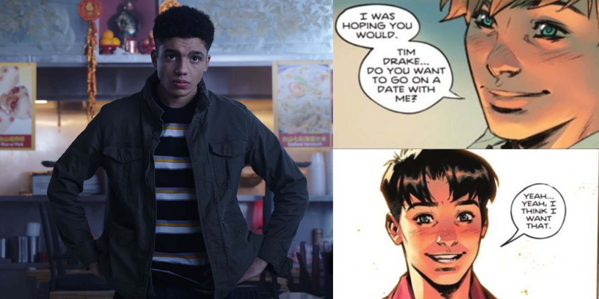 Jay Lycurgo as Tim Drake in Titans and Tim Drake coming out in comic