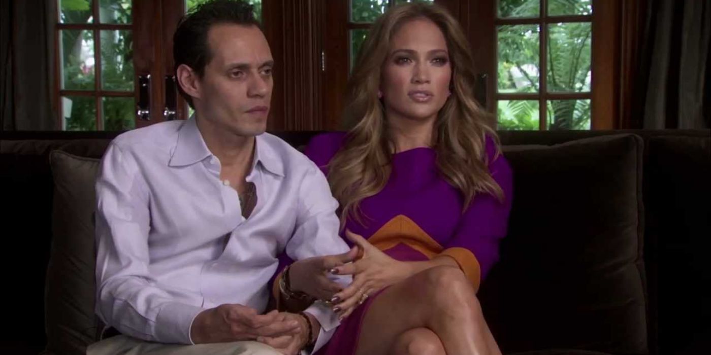 Jennifer Lopez and Marc Anthony talking to the camera in $ellebrity