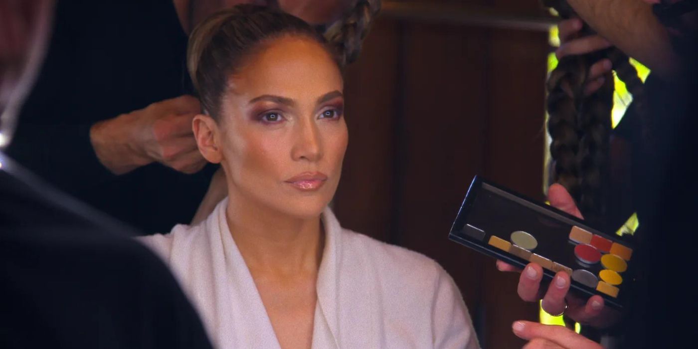 Jennifer Lopez looking in the mirror in Halftime.