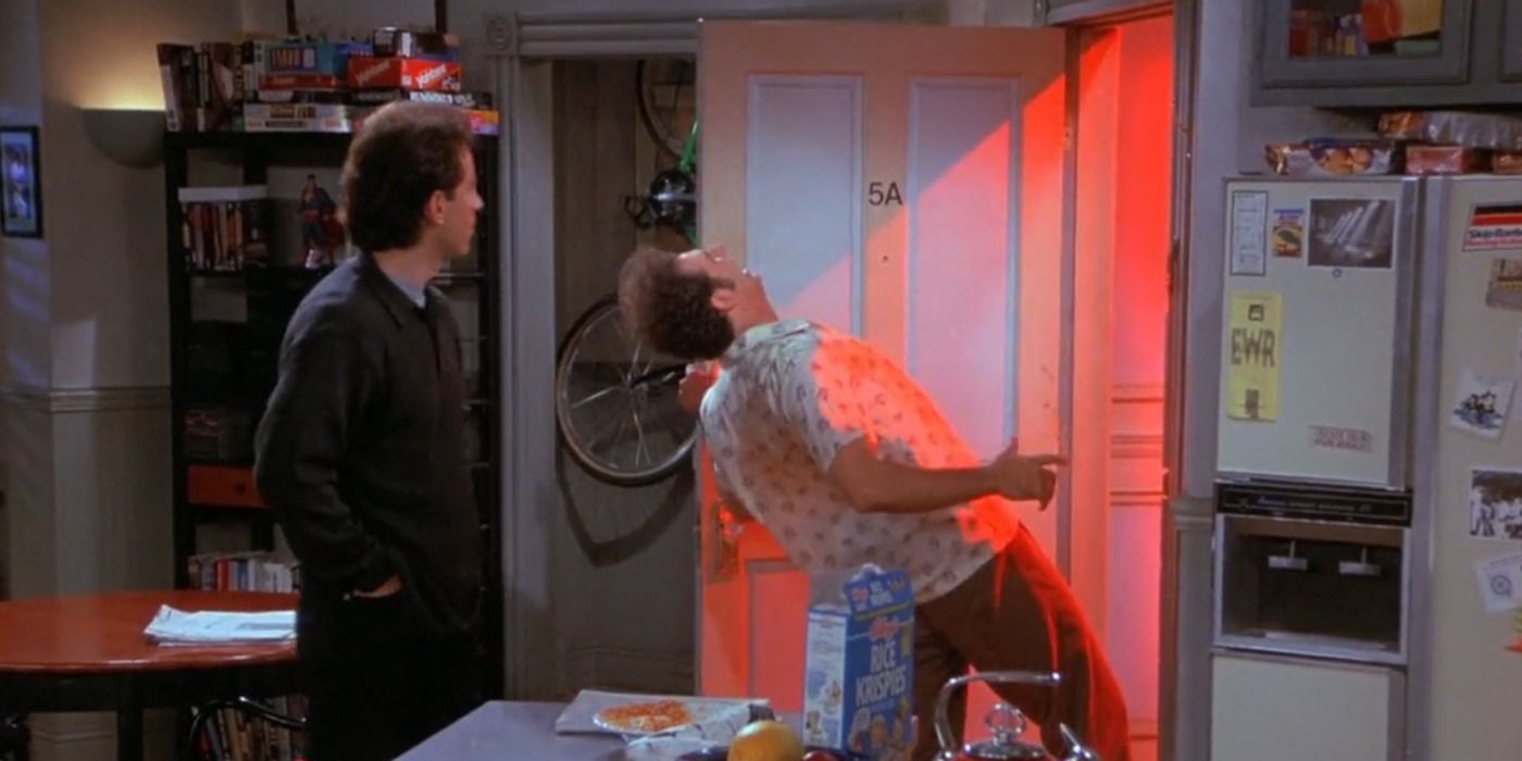 Kramer membuka pintu Jerry ke lampu neon di lorong di Seinfeld