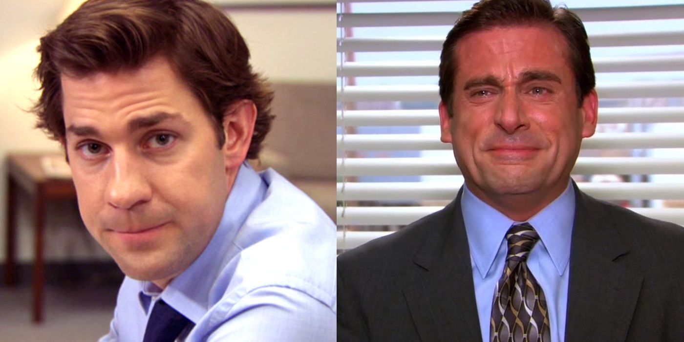 A split image of Michael and Jim from The Office.