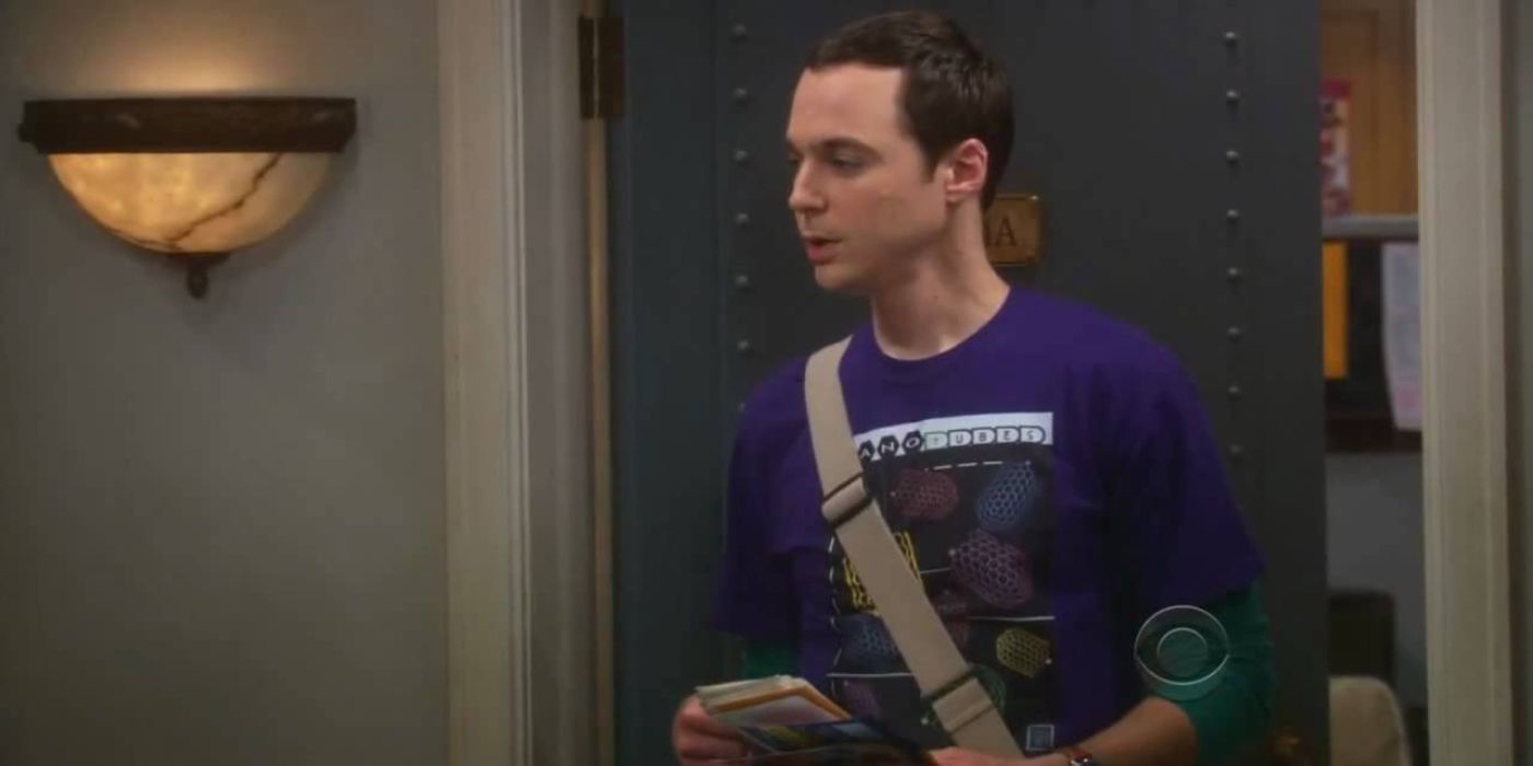 Sheldon outside his apartment in The Big Bang Theory.