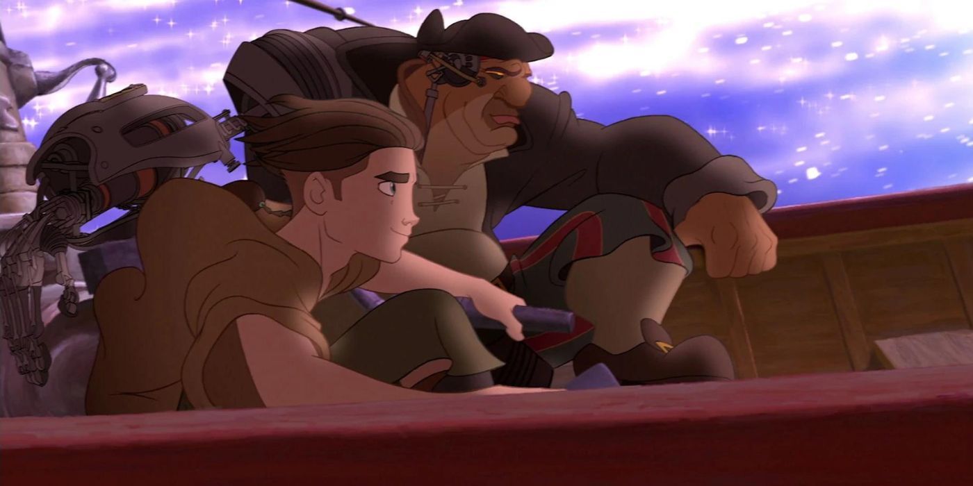 Jim and John Silver aboard a ship in Treasure Planet.