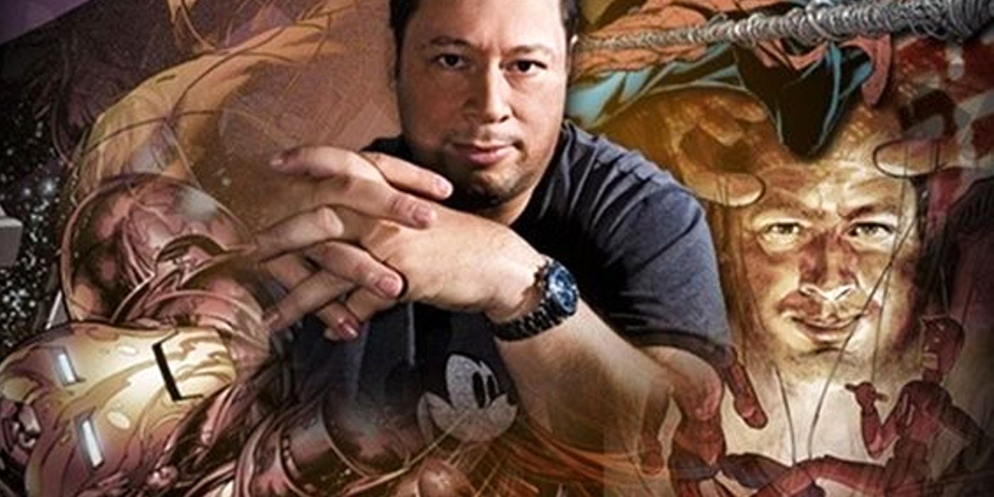Joe Quesada incorporou imagens de super-heróis da Marvel.