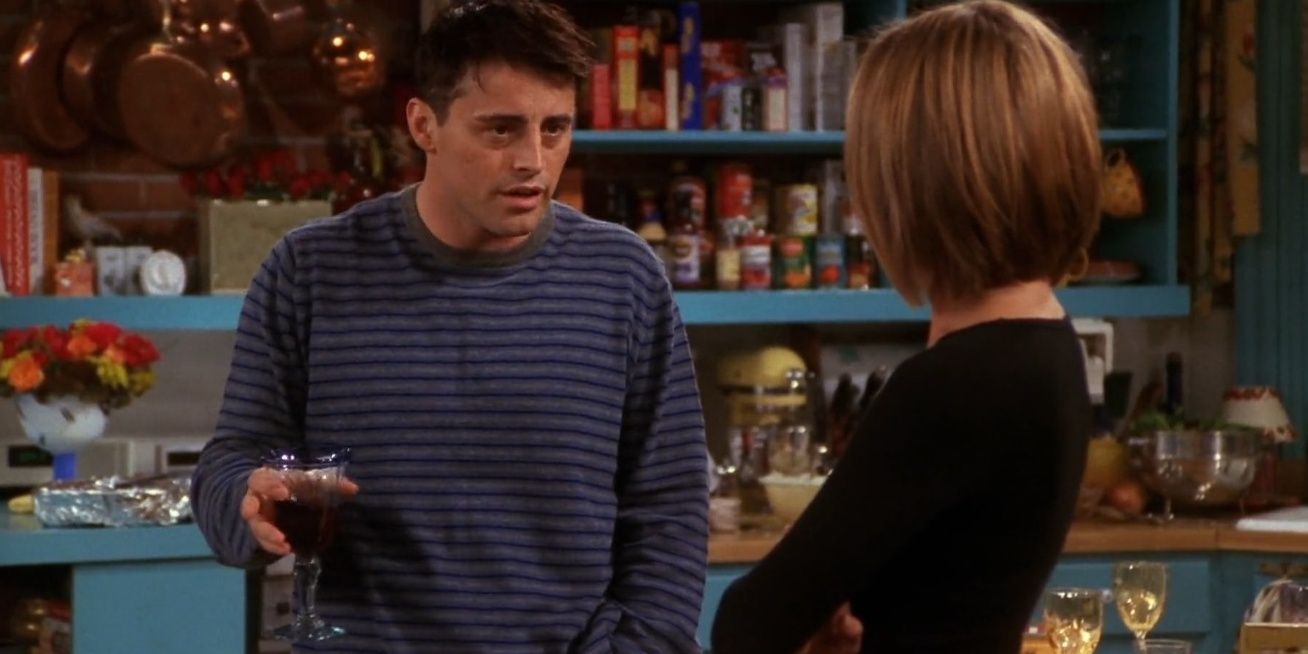 Joey tells Rachel about the Moo point in Friends Cropped