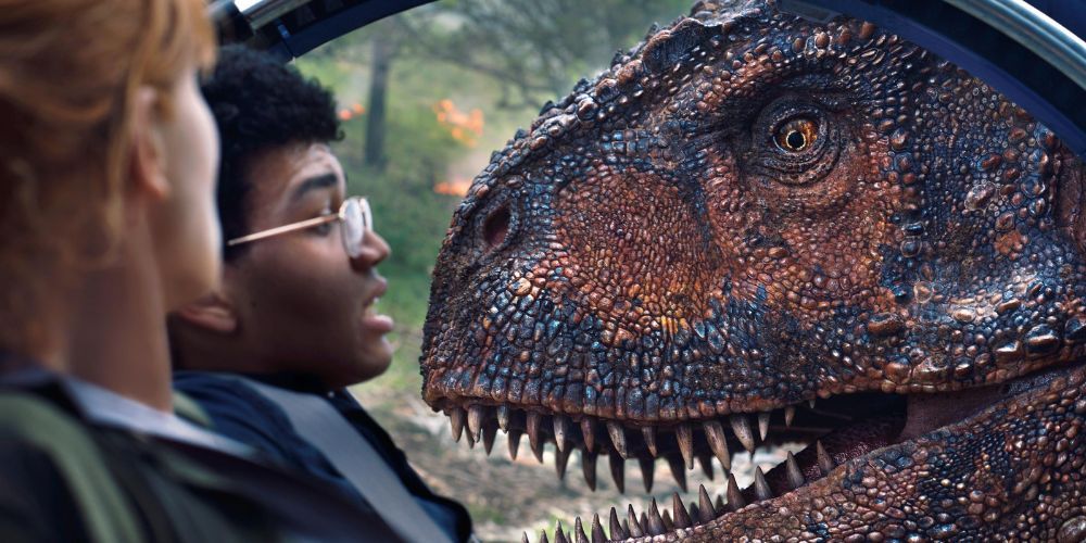 Claire Dearing comes face-to-face with a dinosaur inside one of the park's glass orbs