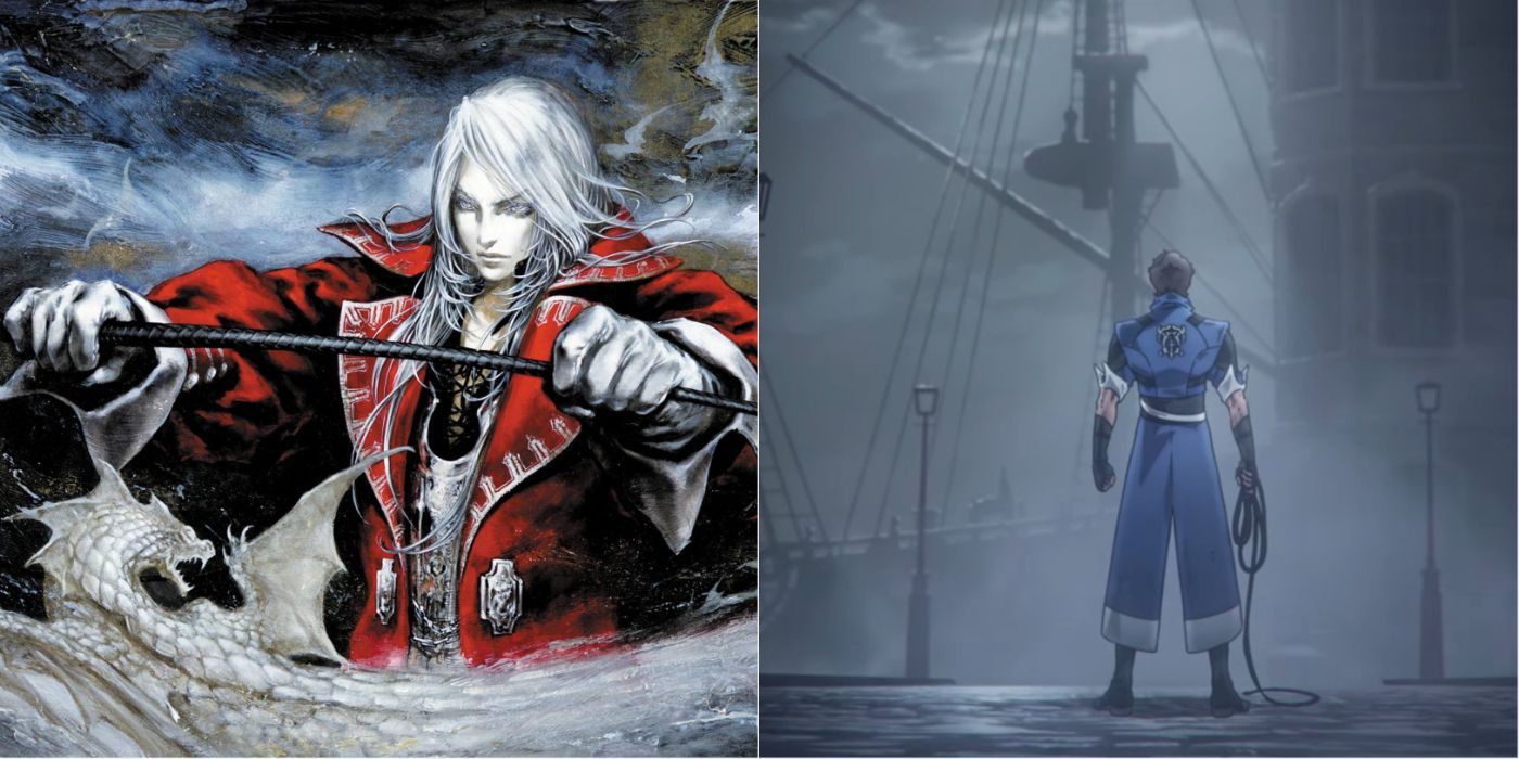 Split image of Juste Belmont in Harmony of Dissonance art and Richter Belmont in Nocturne.