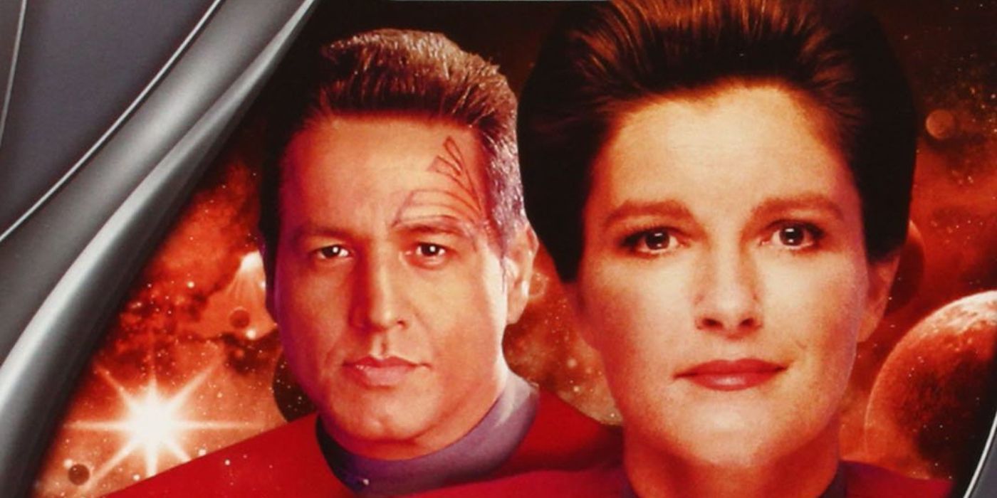 Kathryn Janeway on the cover for the DVD of Star Trek Voyager season 1.