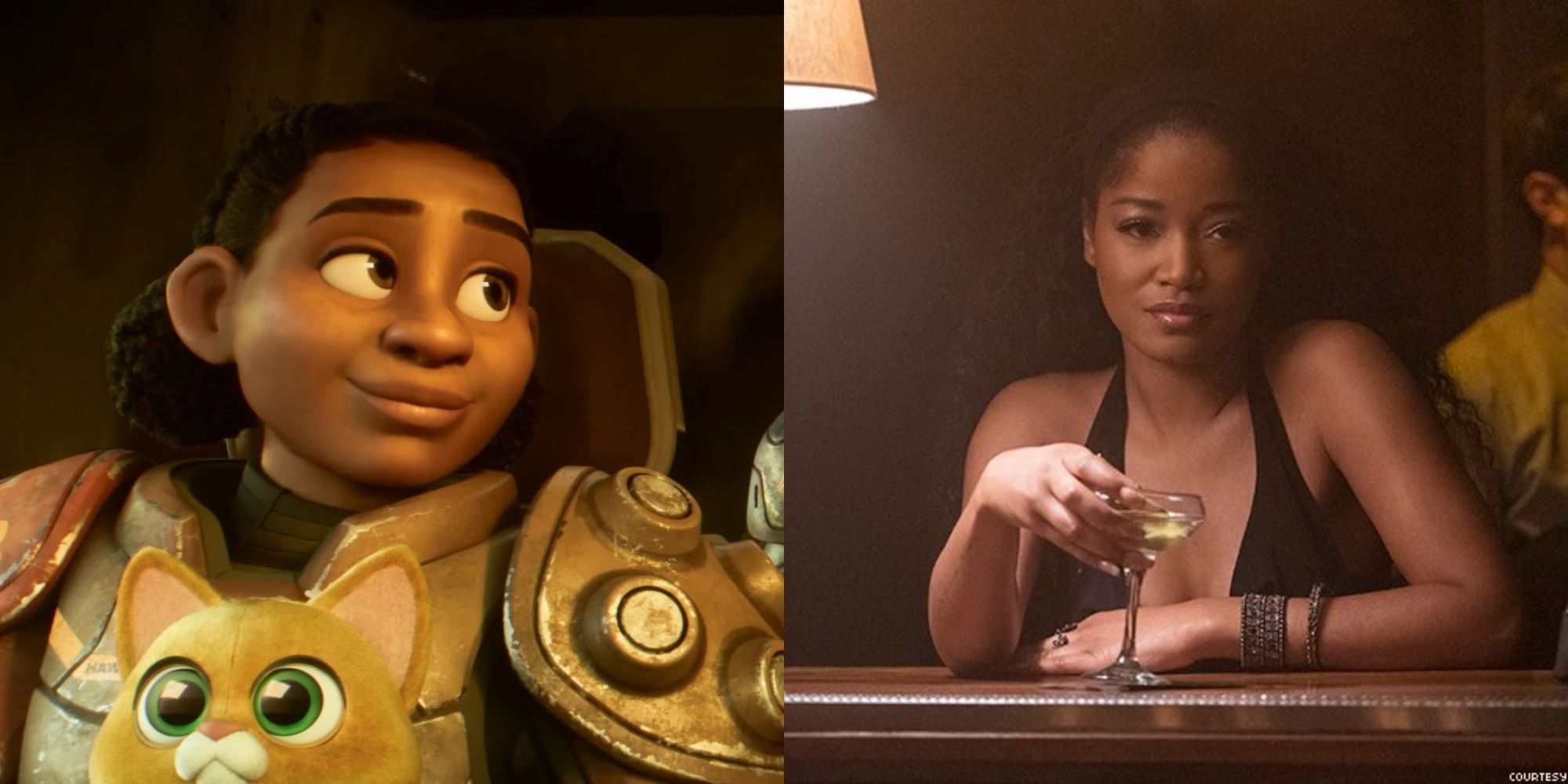 Split image showing Keke Palmer in Lightyear and Hustlers.