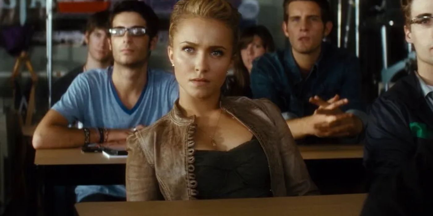 Kirby Reed sitting in a classroom in Scream 4