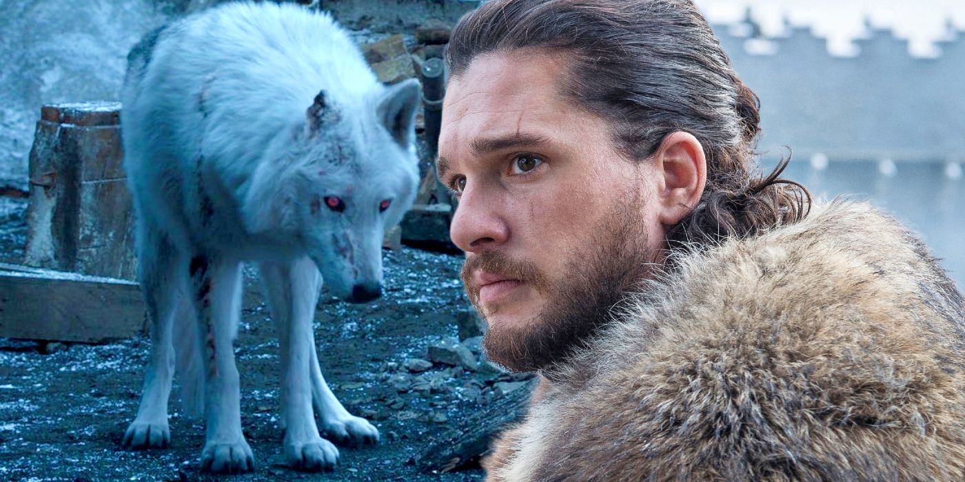 Kit Harington as Jon Snow with Ghost in Game of Thrones