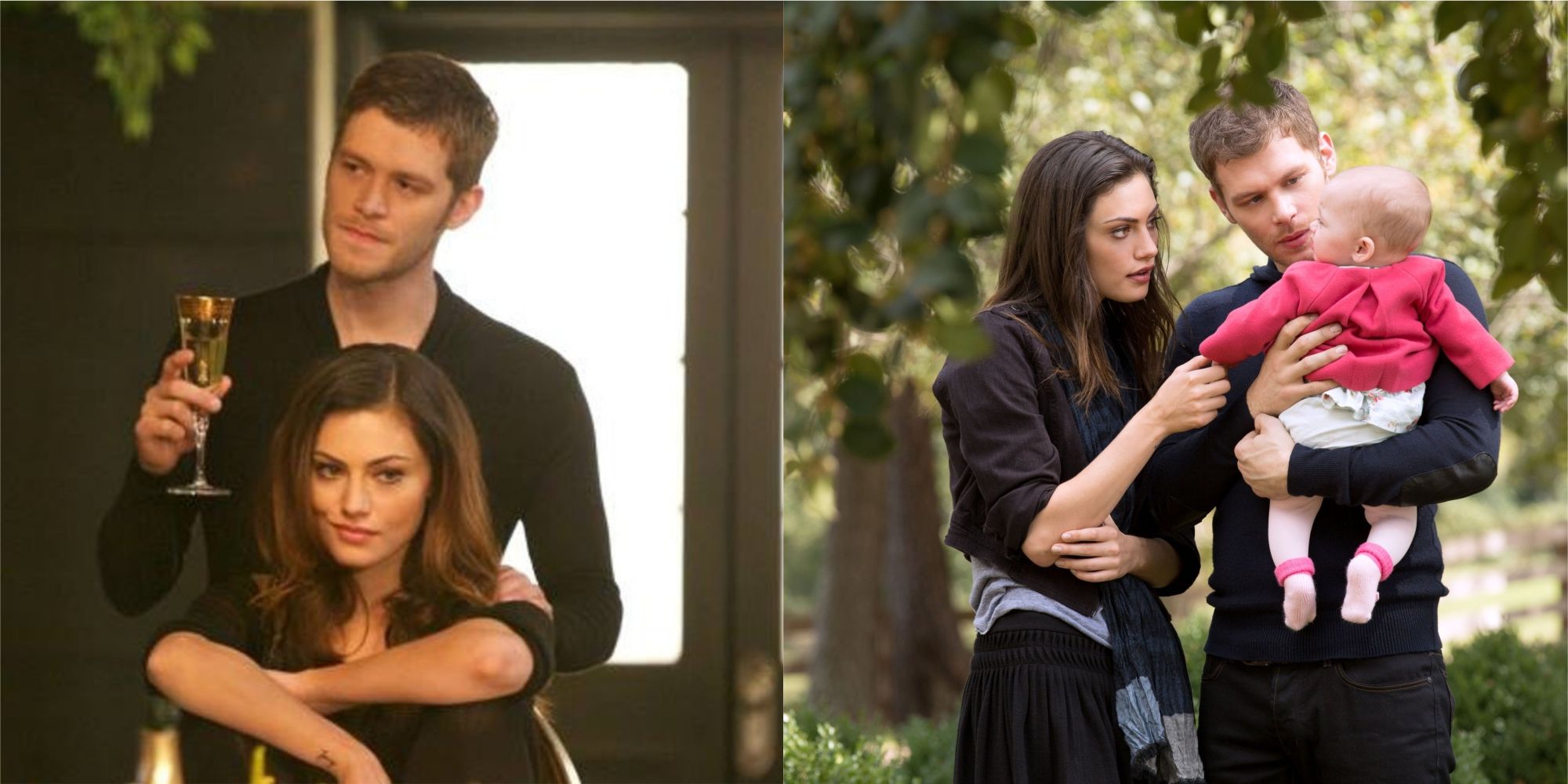 Split image of Klaus, Hayley, and their baby
