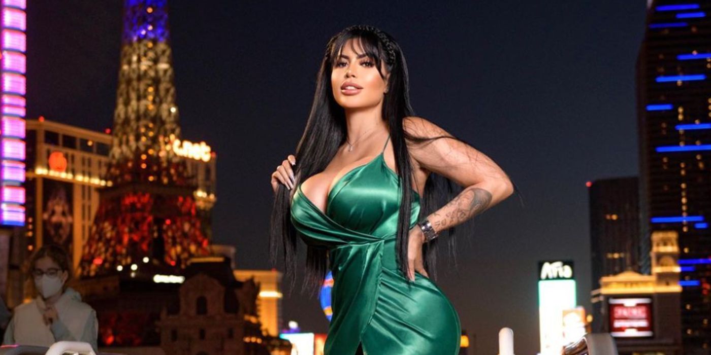 Larissa Lima 90 Day Fiancé posing in a green satin dress