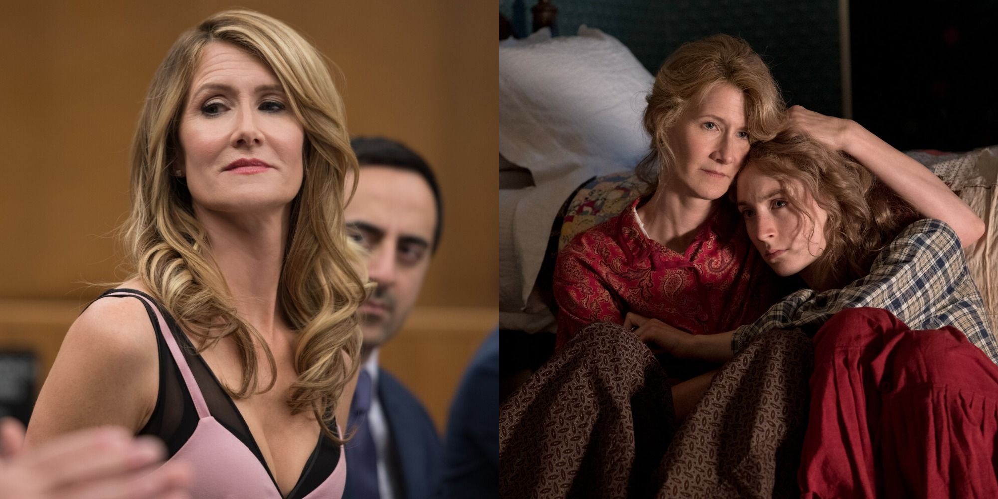 Split image showing Laura Dern in Marriage Story and Little Women.